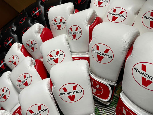 this primarily white boxing gloves are perfect to show off Foundation V as your gym but, the quality is the reason to buy. You are able to train with boxing gloves just for you. You have a secure fit awith the durable construction to last.  16oz is the optical weight for being able to train efficiently the standard.