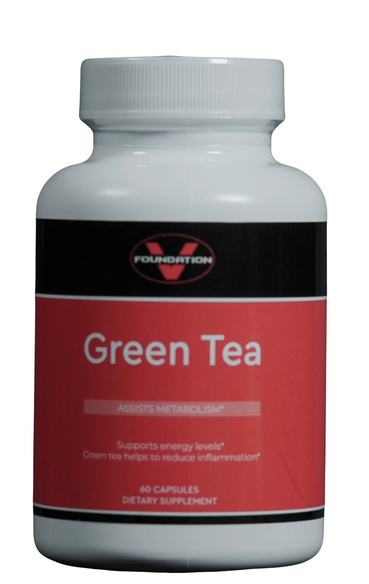 green tea assists in metabolism it is 60 capsules. It assists in an energy boost in a convenient capsule form. All of foundation V supplements are of high quality